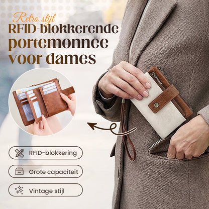 Vintage RFID-Blokkerende Dames Portemonnee met Grote Capaciteit