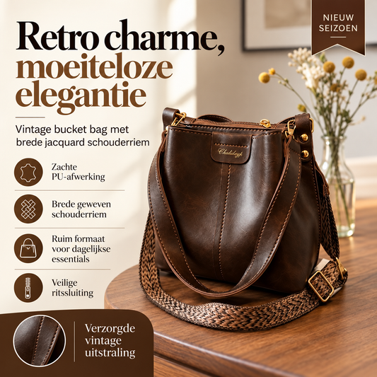 Vintage Bucket Bag met Dubbele Schouderriem