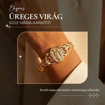 ✨🎁 Κομψό βραχιόλι με μοτίβο λουλουδιών και κοιλότητα, με την Παναγία 💖