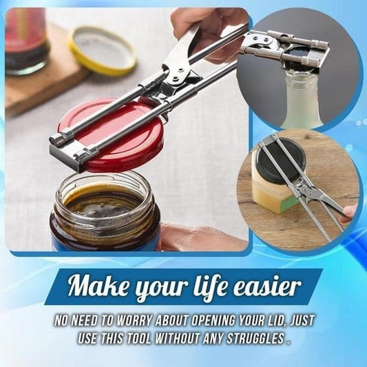 🍶🔧 Ouvre-Boîte Multifonction Réglable en Acier Inoxydable – Rainures Antidérapantes, Convient aux Couvercles Jusqu'à 10cm & Spécialement Conçu pour les Seniors !