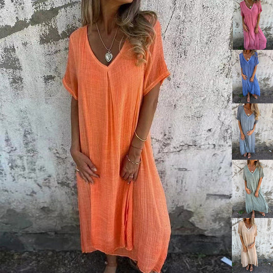 2025【M-3XL】🎁Άνοιξη και καλοκαίρι άνετο βαμβακερό λινό φόρεμα