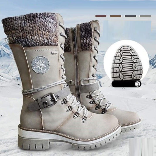 Halfhoge veterboots met gebreide boord en ritssluiting