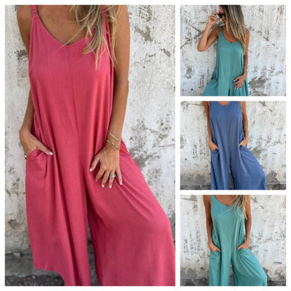 👗 Φαρδιά ολόσωμη φόρμα από βαμβακερό και λινό ύφασμα