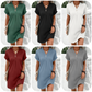 🌷 Γυναικείο κοντομάνικο φόρεμα V-Neck σε μονόχρωμο χρώμα