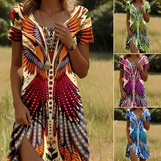 💃🌸👗 Γυναικείο φλοράλ κοντομάνικο φόρεμα