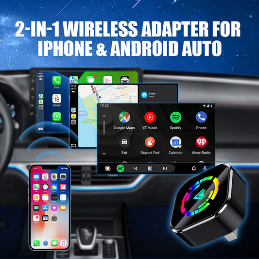 📱🤩 2-σε-1 ασύρματος προσαρμογέας - iPhone & Android Auto, μετατρέψτε το αυτοκίνητό σας σε έξυπνο σινεμά σε δευτερόλεπτα✨