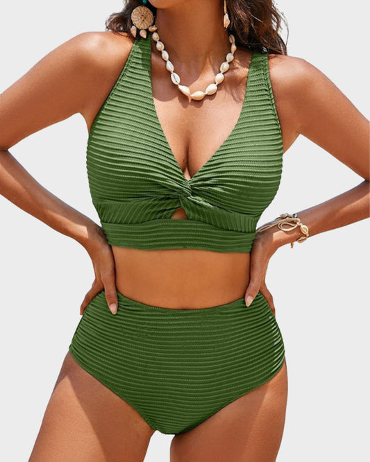 👙 Σετ μπικίνι υψηλής μέσης με κόμπους από ύφασμα