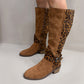 Camelkleurige laarzen met luipaardprint en strikdetail