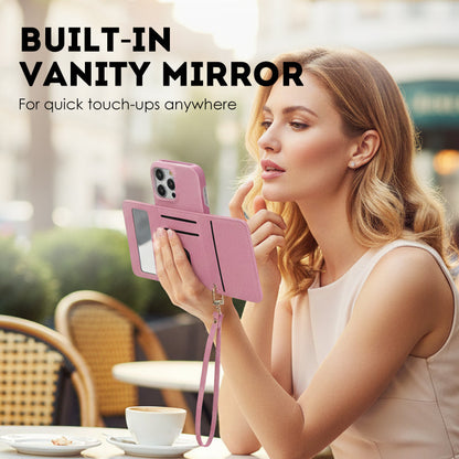 Προστατευτική Ροζ Θήκη Τηλεφώνου-Πορτοφόλι με Καθρέπτη & Στριφογδανιστήρα