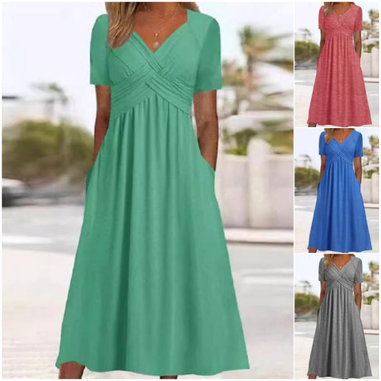 Elegante Midi-Jurk met V-Hals