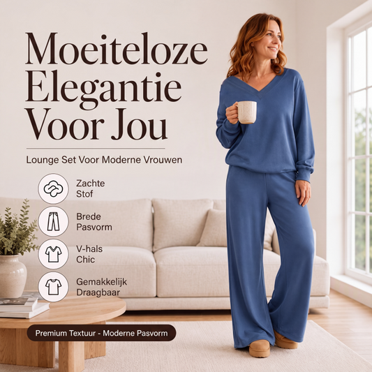 Tweedelige loungeset met V-hals en wijde broek
