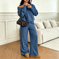 Tweedelige loungeset met V-hals en wijde broek