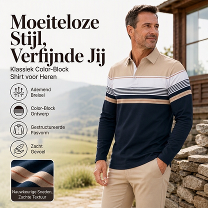 ✨ Klassiek Gestreept Colorblock Shirt voor Heren – Trendy Casual Overhemd met Moderne Uitstraling