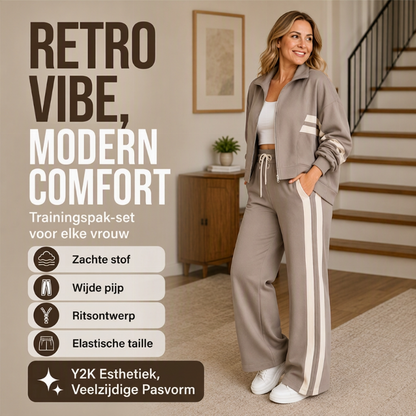 Retro Trainingspak Set met Wijde Pijpen en Strependetail
