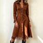 Elegante Suède-Look Jurk met Franjes en Knoopsluiting