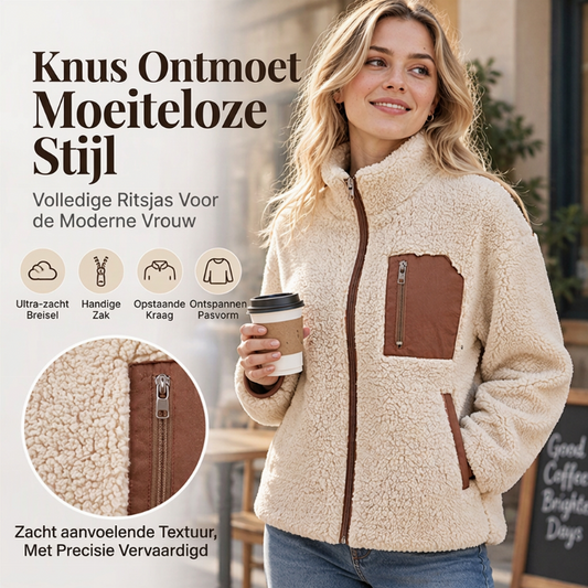 Zachte teddy jas met ritssluiting voor dames