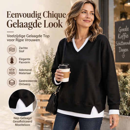Gelaagde V-hals top met contrasterende details